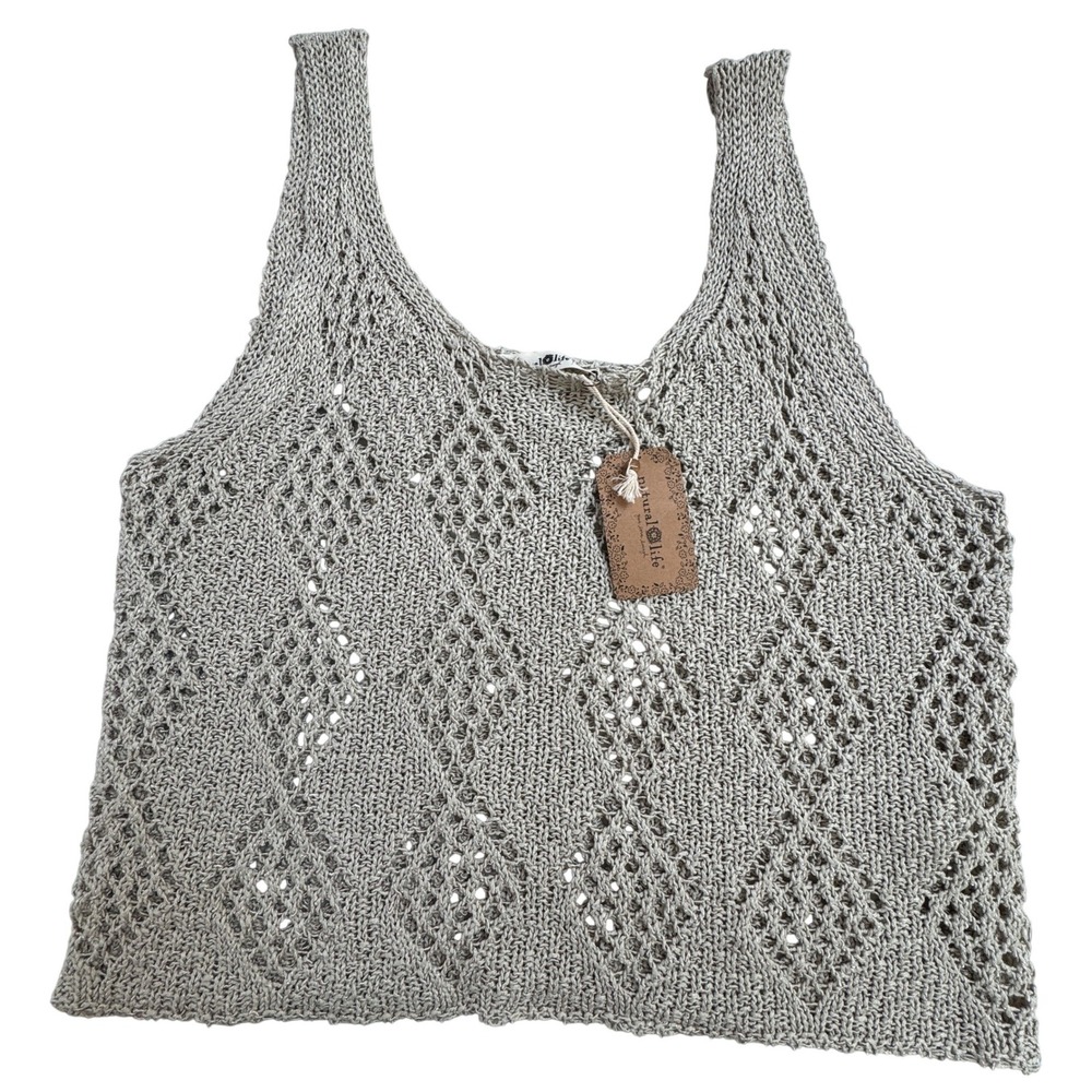 Natural Life Open Knit Diamond Crochet Pointelle Tank XL Beige Neutral NEW w tag - Picture 7 of 8